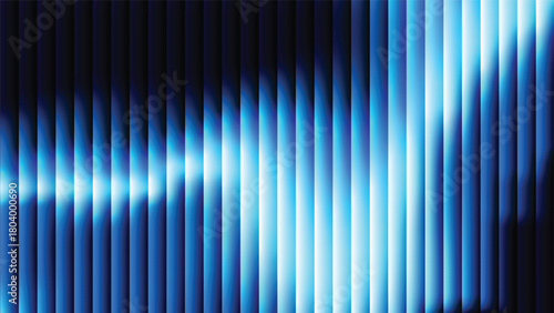 Vertical lines blue gradient abstract background with ribbed glass effect. Futuristic fractal glass background with soft wave, glow, and transparent layers. Modern technology concept