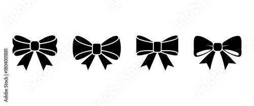 Set of black ribbon bow silhouettes vector illustration collection isolated on white background