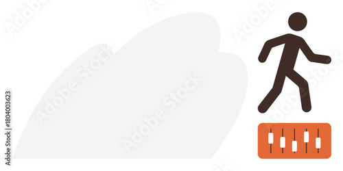 Person walking on candlestick chart signifying financial decision-making, investment strategies, and stock market dynamics. Ideal for finance, growth, trading, progress, strategy, learning success