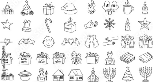 Holiday Charity  Giving Icons: Hand-Drawn Vector Set