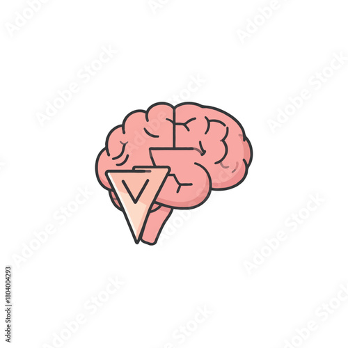 A conceptual illustration of the human brain intersecting with triangular cognitive symbol
