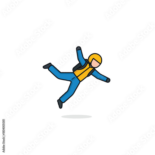 Cartoon depiction of skydiving featuring a figure freefalling with helmet and gear in a vector style