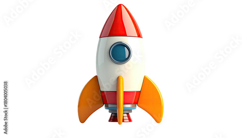 Shiny rocket with red, white, and orange on black background
