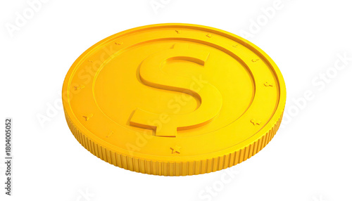 Shiny golden dollar coin isolated against black background
