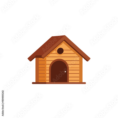 Charming cartoon doghouse illustration depicts a cozy wooden shelter for a pet or animal friend