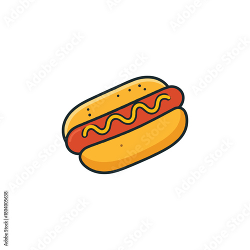 Delicious cartoon hotdog with mustard topping, a fun and tasty treat illustration for food lovers