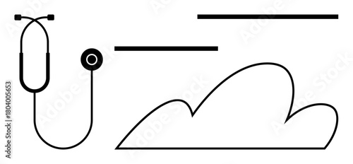 Stethoscope connected to minimal cloud line, showcasing medical innovation, digital health, telemedicine, cloud computing. Ideal for healthcare, technology, data security, connection medicine