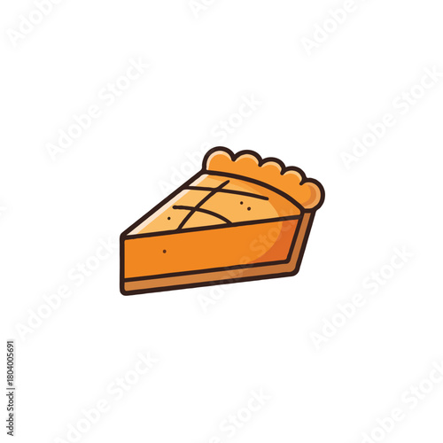 Deliciously styled pumpkin pie slice illustration with a tempting scalloped crust and crosshatch