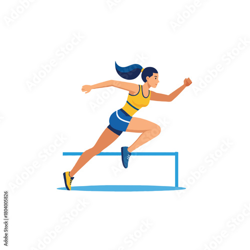 Dynamic athletic woman demonstrating hurdle event participation in a vibrant sports illustration