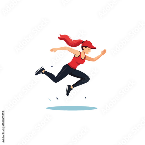 Dynamic female athlete in mid stride showcasing power strength and unwavering determination for