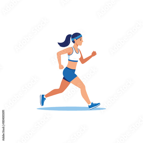 Dynamic athletic woman sprinting forward in a stylized illustration showcasing fitness and