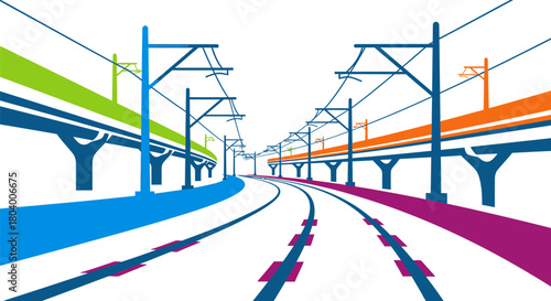 Modern Train Tracks Illustration A Vibrant Rail Journey