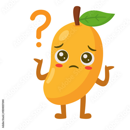 Cartoon Mango Character with Question Mark Flat Illustration