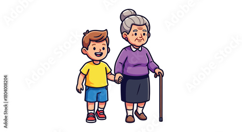 Happy grandmother holding hands with her cheerful grandson