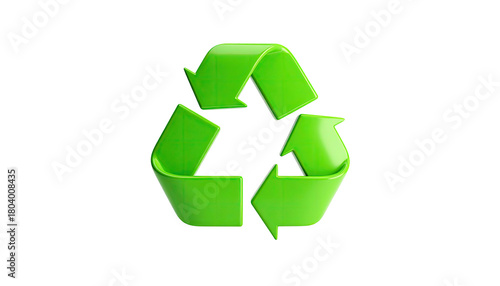 Green glossy recycle symbol centered against a black background