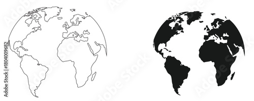World map outline black vector, global geography graphic, isolated continent shape, earth country border, minimal planet illustration, travel political atlas, simple infographic element