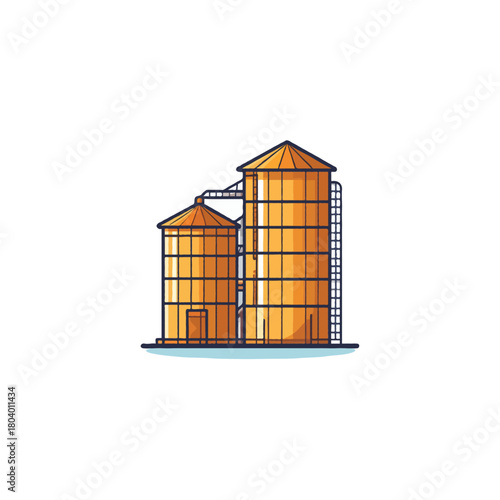 Illustrative design featuring grain elevators conveying agricultural storage and industrial