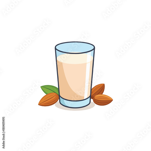 Illustrative representation showcasing a glass of almond milk surrounded by shelled nuts and