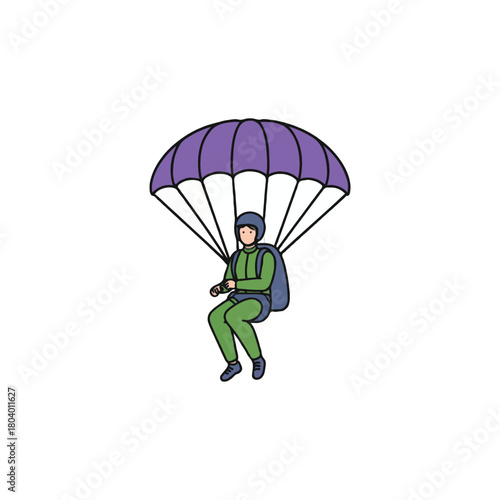 Isolated skydiver floating beneath a purple parachute offering sense of freedom and adventure in