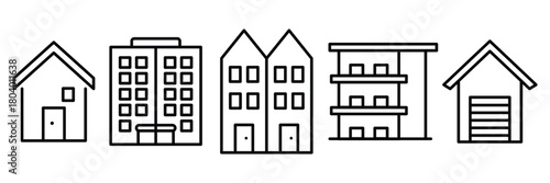 Residential & Apartment Buildings Line Icons
