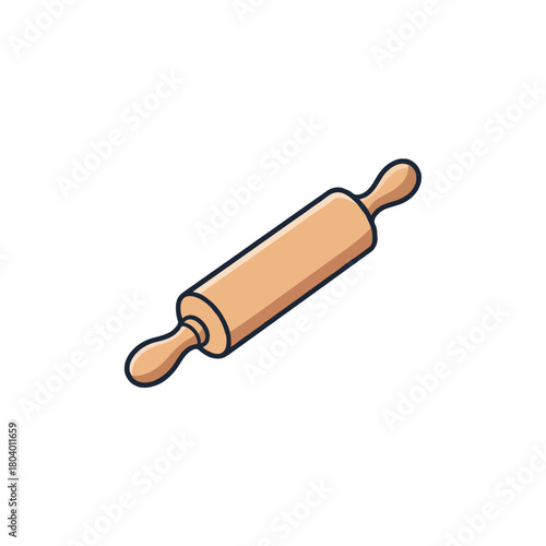 Isometric illustration of a wooden rolling pin for pastry dough preparation and baking in kitchen