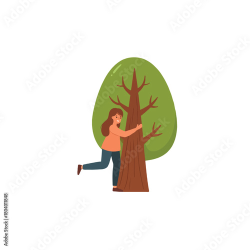 Person affectionately embracing a mature tree in a gesture of environmental care and appreciation