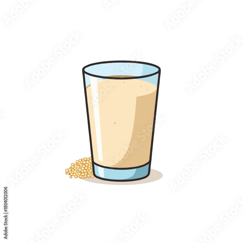 Refreshing glass of millet drink illustration presents creamy, healthy beverage with light blue