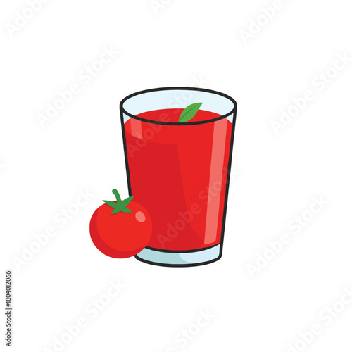 Refreshing tomato juice in glass, healthy beverage illustration, nutritious drink, simple graphic