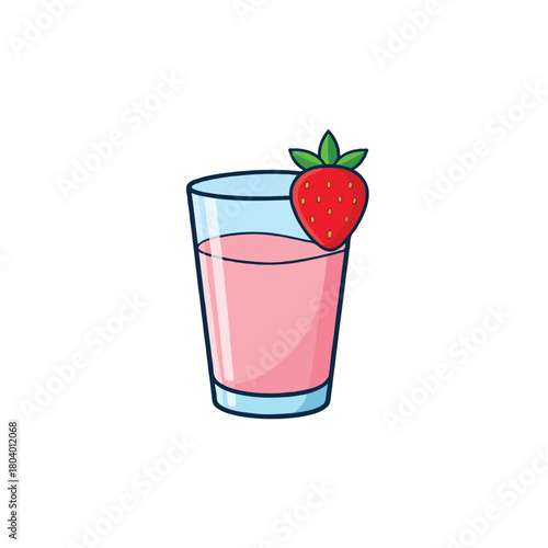 Refreshing strawberry smoothie illustration in a tall glass conveying refreshment and healthy