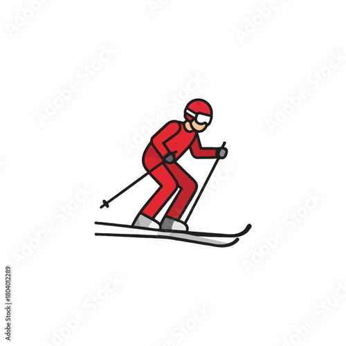 Simplistic depiction of a skier gliding down a slope, conveying winter sports and recreational