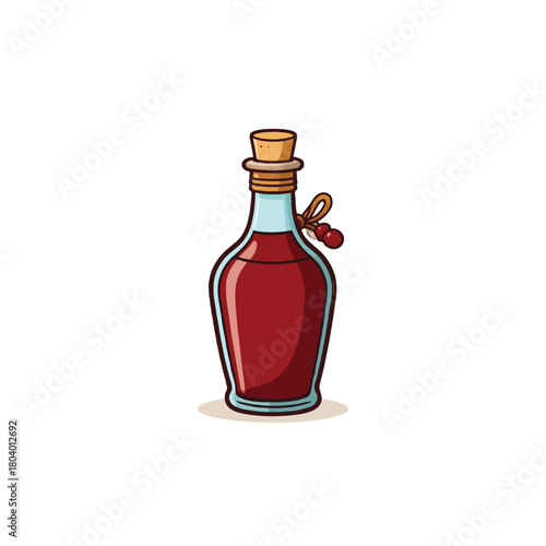 Stylized vintage cordial bottle illustration showcases vibrant liquid and rustic stopper in a