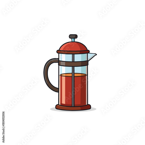 Vibrant illustration of a manual coffee press filled with amber liquid for delicious brewing