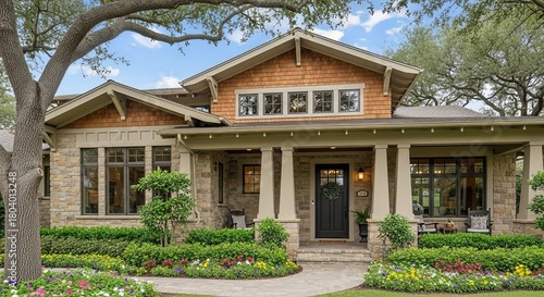 Charming Yellow Victorian House Surrounded by Lush Green Trees on a Sunny Day
