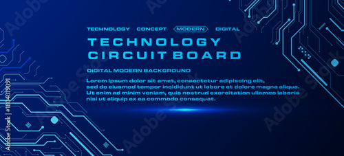 Futuristic Circuit Board Panel — Tech Innovation Background. Glowing digital traces form an advanced circuit board pattern, ideal for modern innovation and AI-themed visuals.