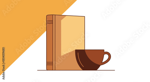 Book and coffee cup illustration with warm color palette.