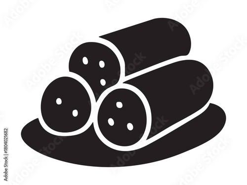Black silhouette of sausages on white background, illustration. concept of food, meat, butcher, protein, icon, logo, design element