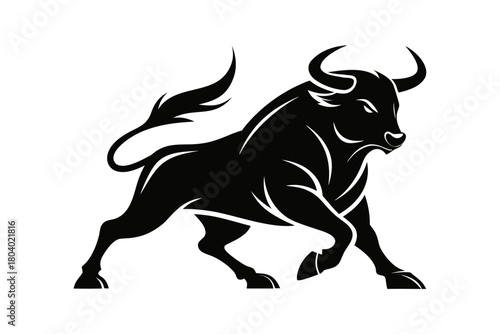 Vector illustration of a black bull silhouette isolated on white background
