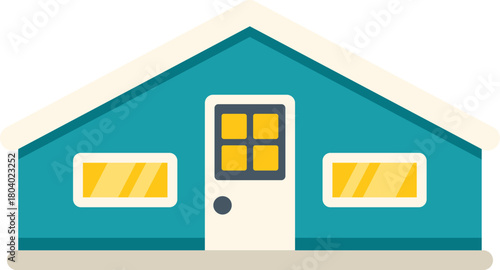 Cozy turquoise house with gabled roof, illuminated windows, and a welcoming entrance, evoking a sense of warmth and home