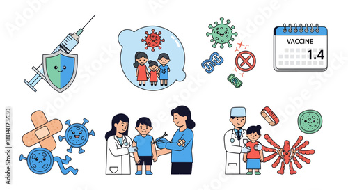 Vaccination Illustration Children, Vaccine, Doctor, Immunity, Medical, Healthcare