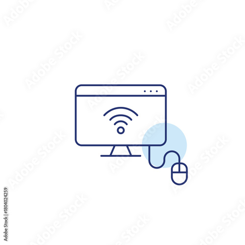 Wi-fi symbol on computer monitor. Internet connection, digital presence. Devices online. Pixel perfect, editable stroke vector icon
