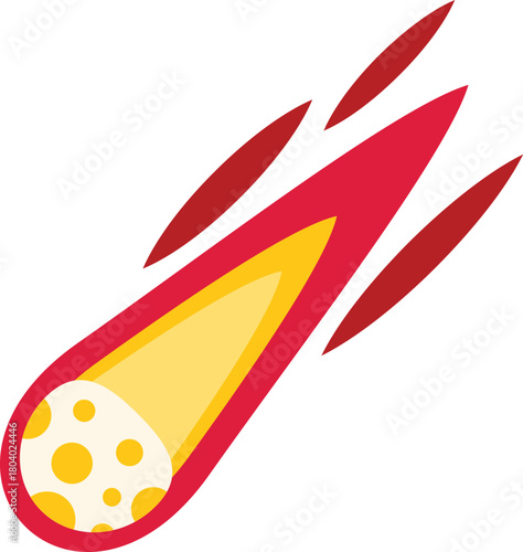 Colorful illustration of a burning meteoroid flying through space