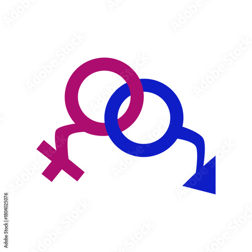 Sexual problems logo on white. Impotence red and blue icon. Urology dysfunction symbol. Medicine and health background. Medical pattern.