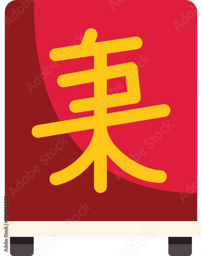 Red chinese lantern with golden kanji character for beauty standing on small base, celebrating chinese new year