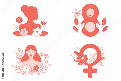 Empowering feminine symbols and silhouettes adorned with delicate flowers