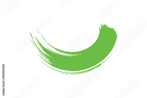 Vibrant green brush stroke arc on white background symbolizing growth and creativity