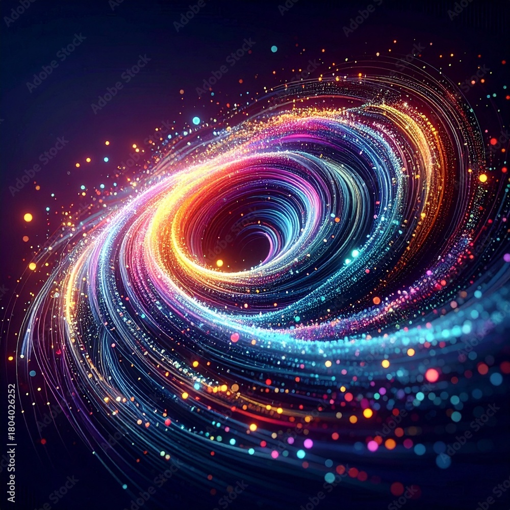 Obraz premium swirl of data particles, motion blur, dark background, kinetic art