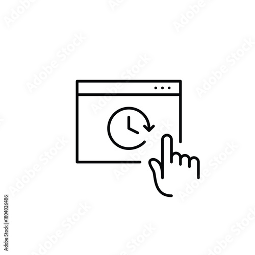 Web page with clock and finger click. Online session timeout. Pixel perfect, editable stroke vector icon