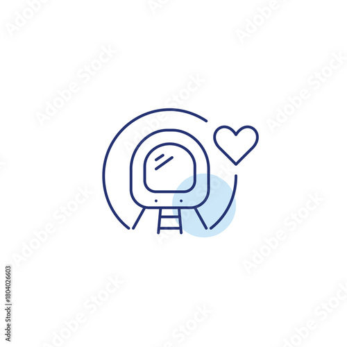 Subway train in tunnel and heart. Transit with care, favorite routes. Public transportation for comfort. Pixel perfect, editable stroke vector icon