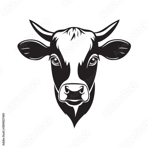 cow head in silhouette, Detailed black and white sketch of a cow head in silhouette style,  cow head with horns and expressive eyes silhouette vector