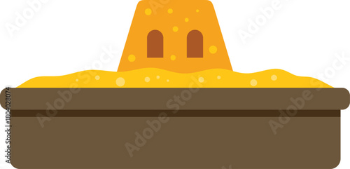 Simple vector illustration of a sandbox with sand and a small sandcastle
